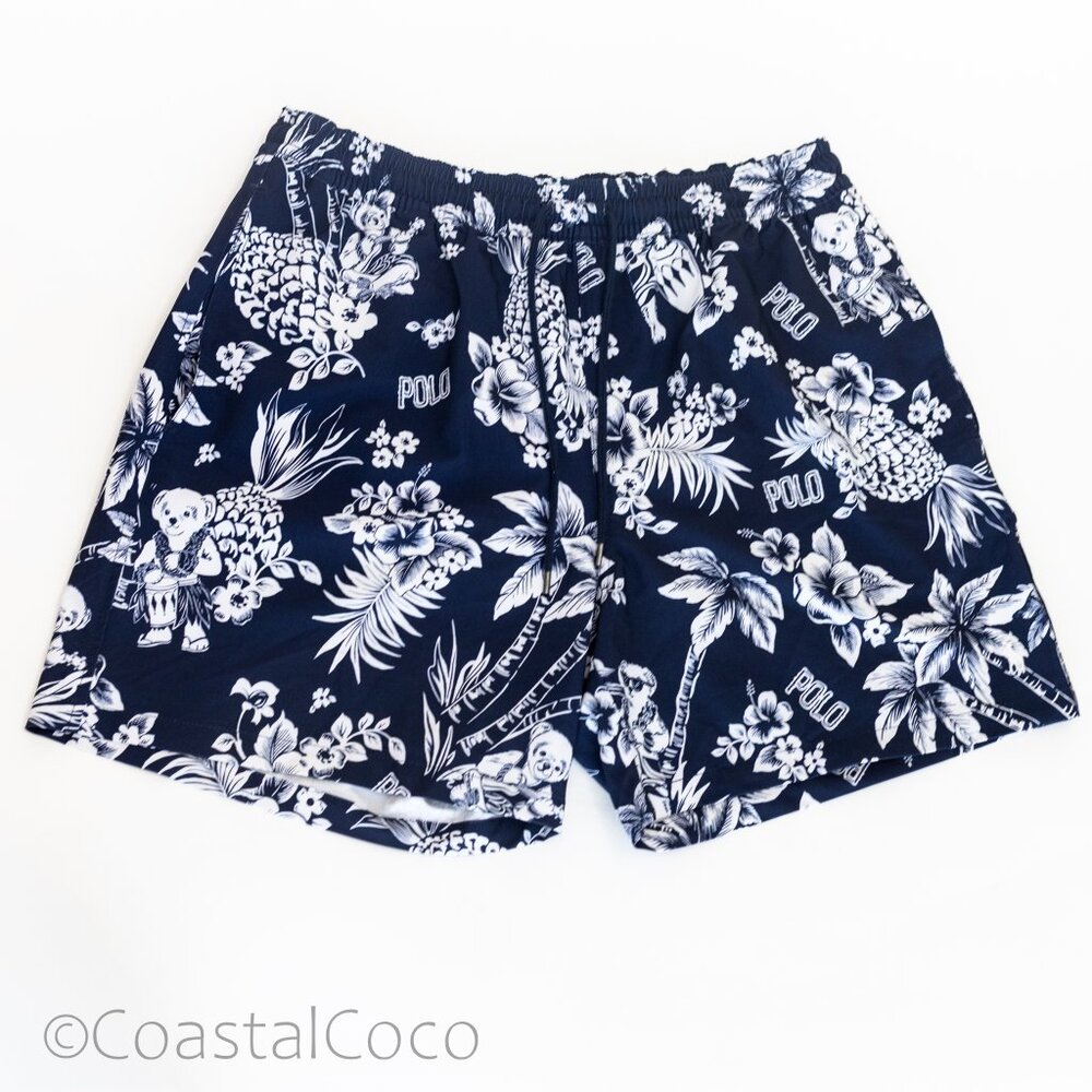 Polo Ralph Lauren Traveler Bear XL Swimwear Trunk Navy Resort Beach Summer Aloha